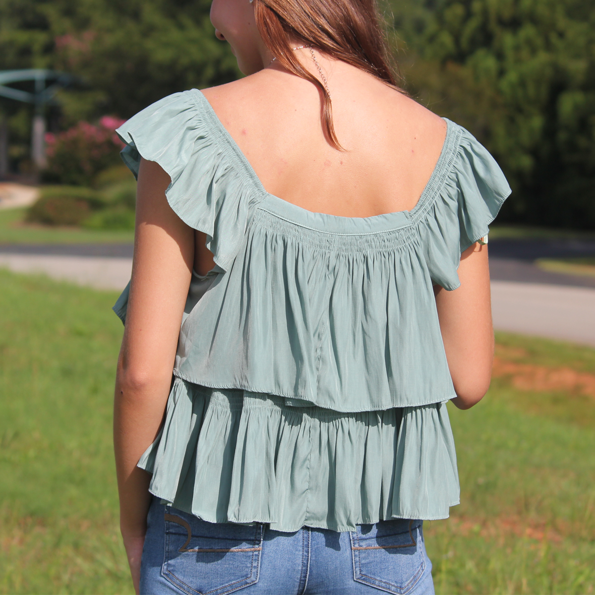 Ruffle Cropped Top - Green - Southern Grace Creations