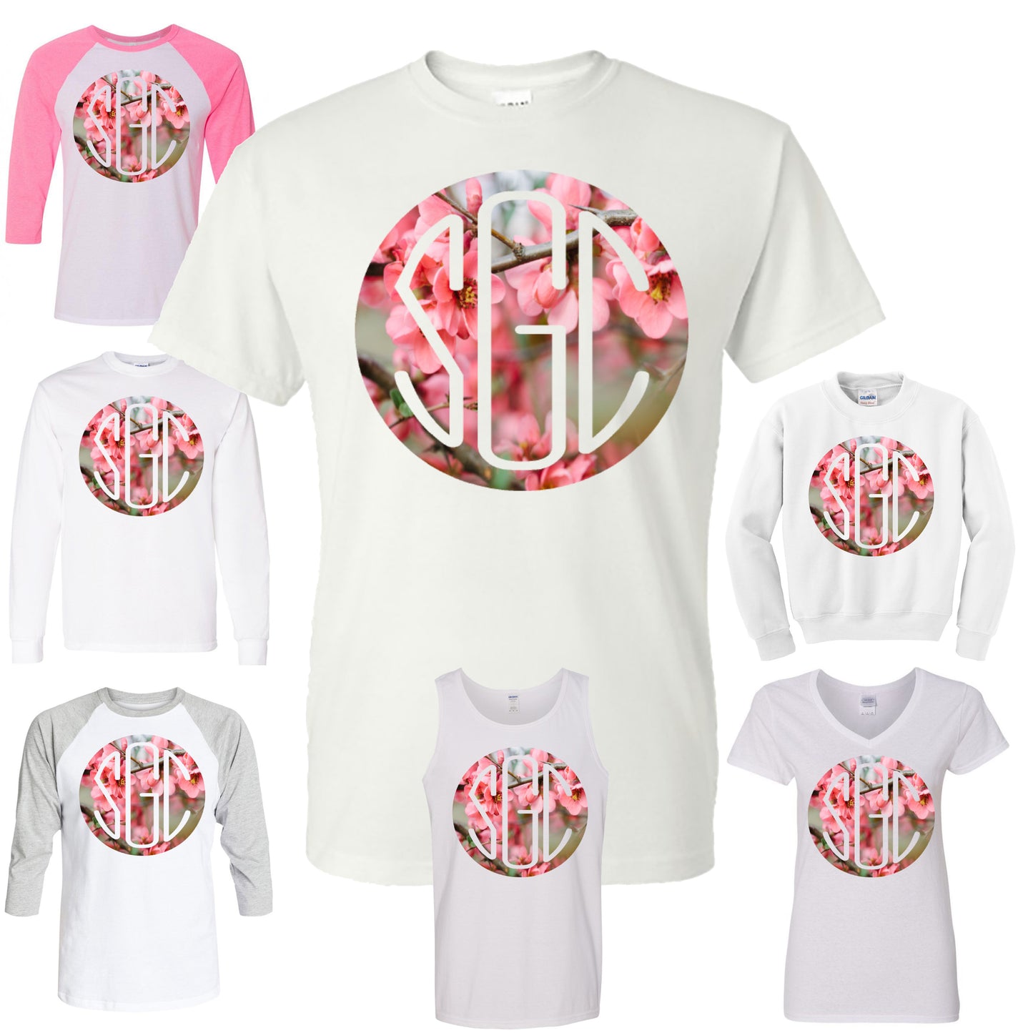 SPRING BLOSSOM ROUND MONOGRAM PRINTED SHIRT - Southern Grace Creations