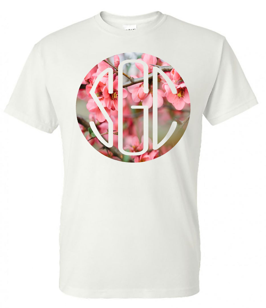 SPRING BLOSSOM ROUND MONOGRAM PRINTED SHIRT - Southern Grace Creations