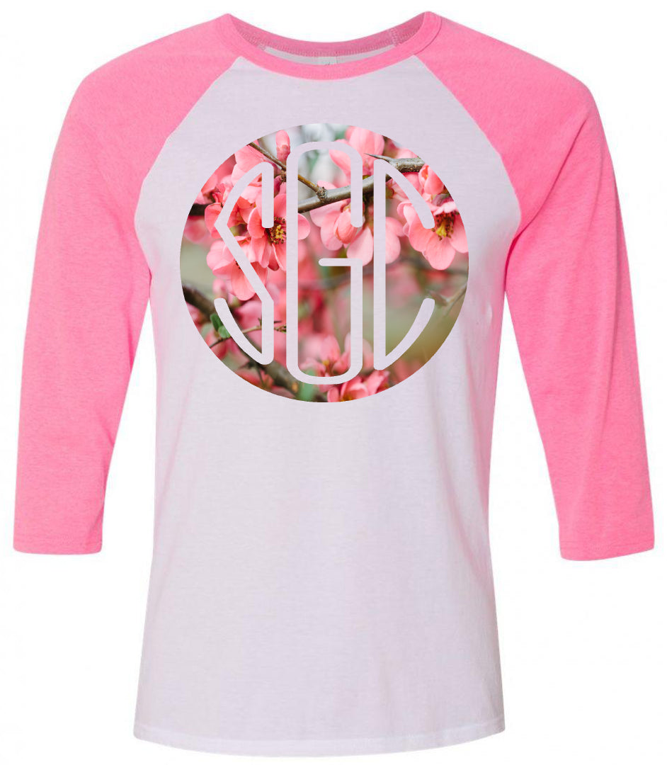 SPRING BLOSSOM ROUND MONOGRAM PRINTED SHIRT - Southern Grace Creations