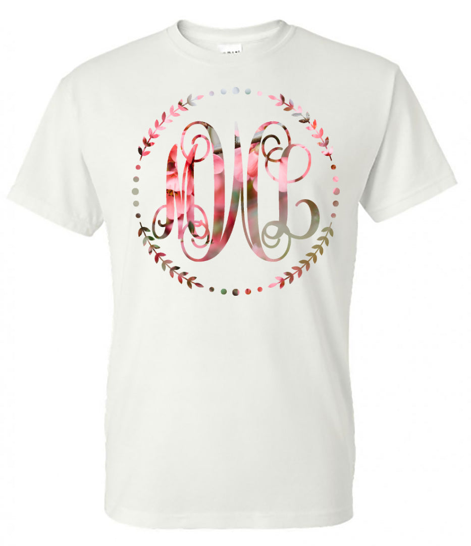 SPRING BLOSSOM VINE MONOGRAM PRINTED SHIRT - Southern Grace Creations