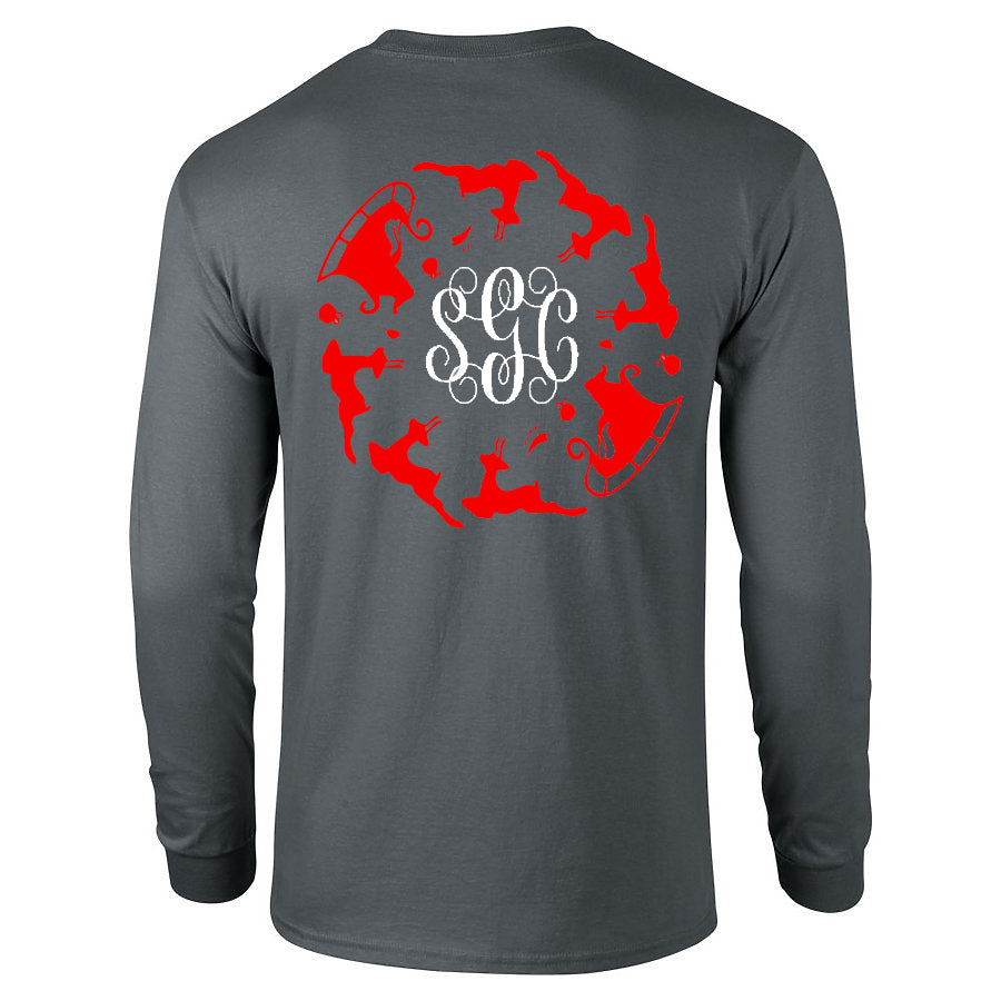 Santa Sleigh Monogram Tee - Charcoal Longsleeves - Southern Grace Creations