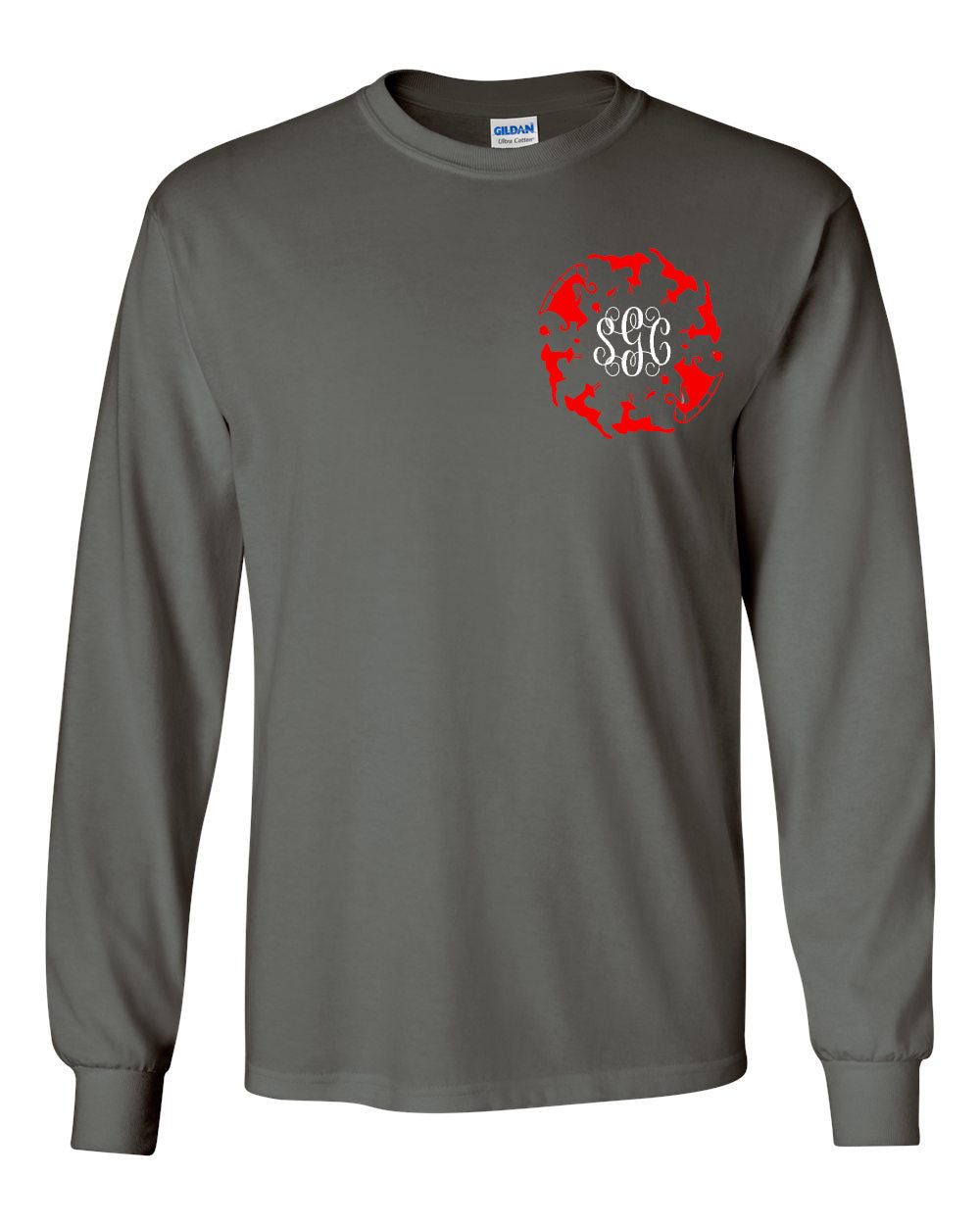 Santa Sleigh Monogram Tee - Charcoal Longsleeves - Southern Grace Creations