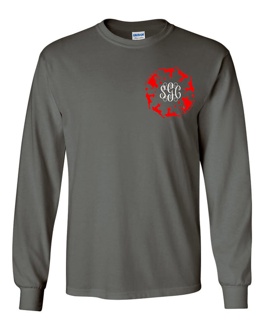 Santa Sleigh Monogram Tee - Charcoal Longsleeves - Southern Grace Creations