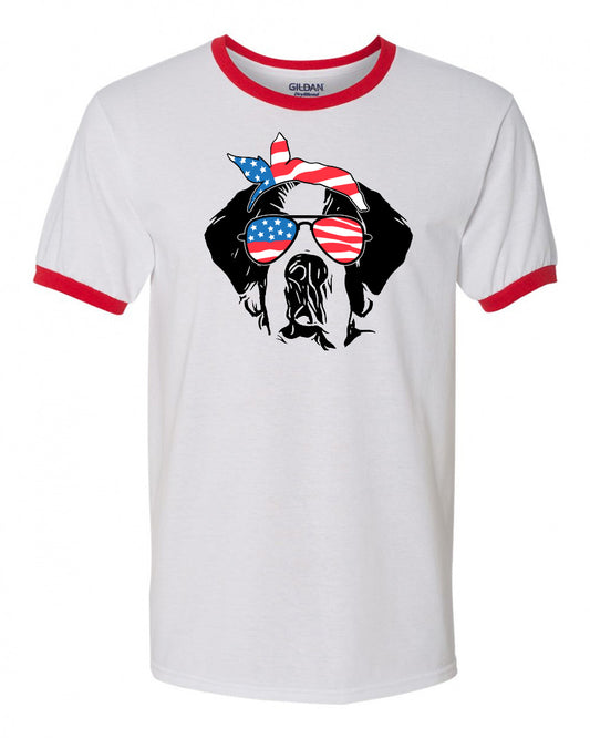 St Bernard with Flag Bandana & Glasses Tee - Southern Grace Creations