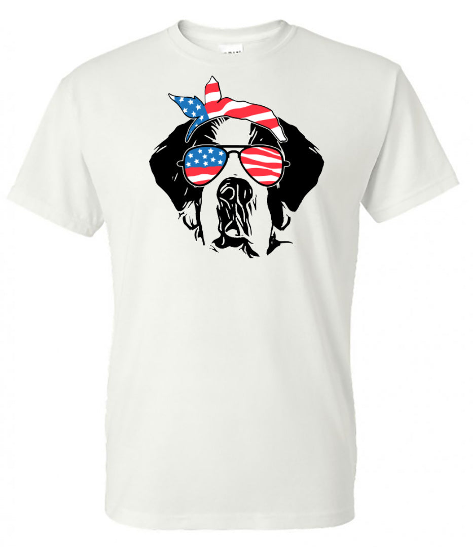 St Bernard with Flag Bandana & Glasses Tee - Southern Grace Creations