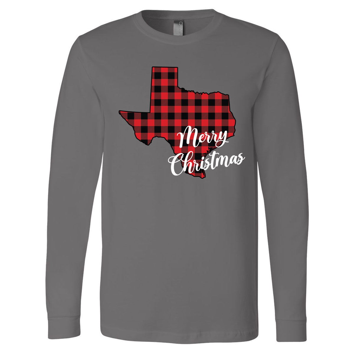 State Merry Christmas Buffalo Plaid - Asphalt Long Sleeves - Southern Grace Creations