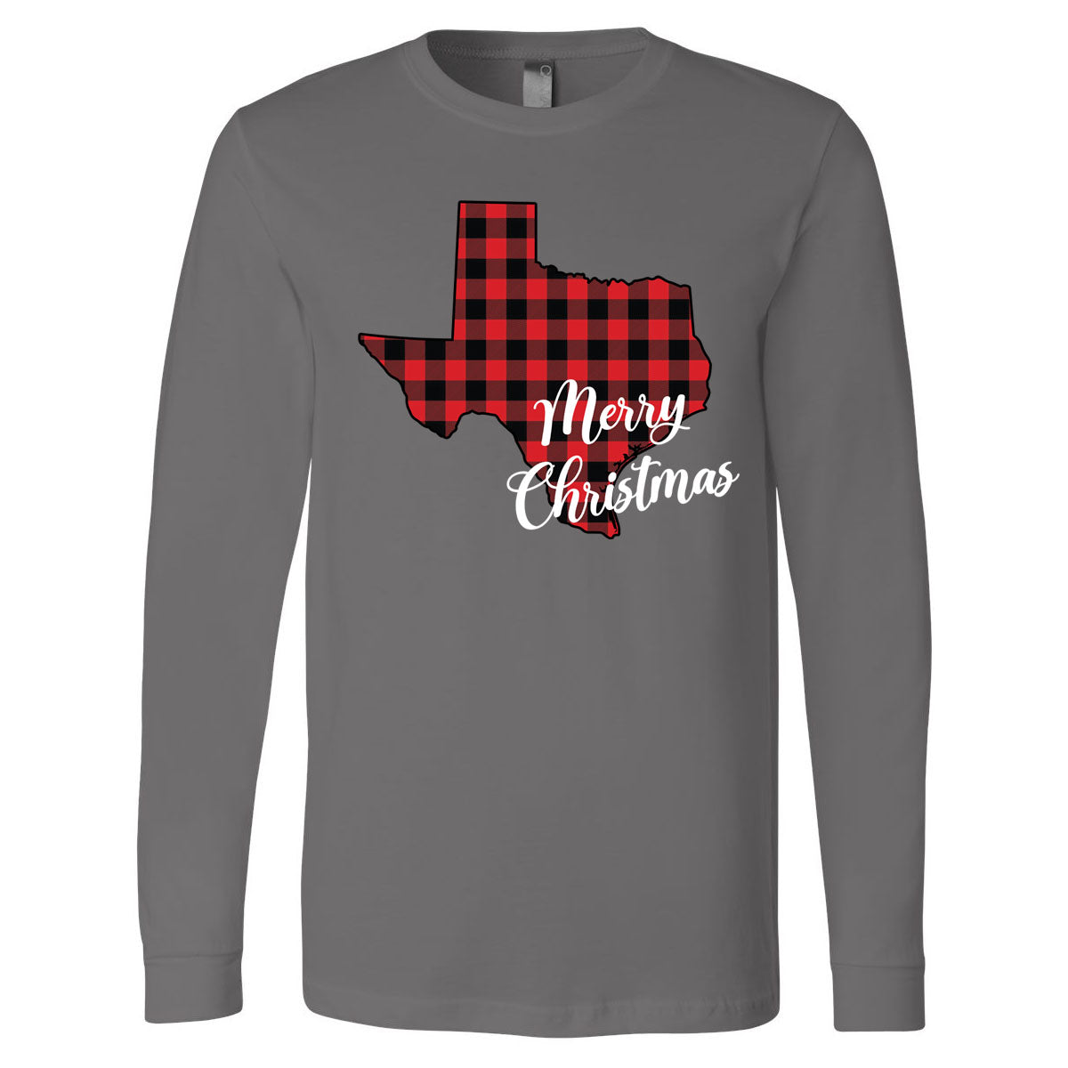 State Merry Christmas Buffalo Plaid - Asphalt Long Sleeves - Southern Grace Creations