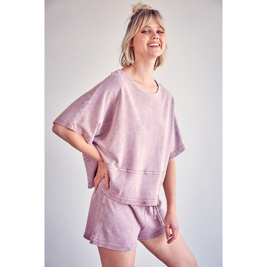 Stone Washed Shorts - Dusty Mauve - Southern Grace Creations