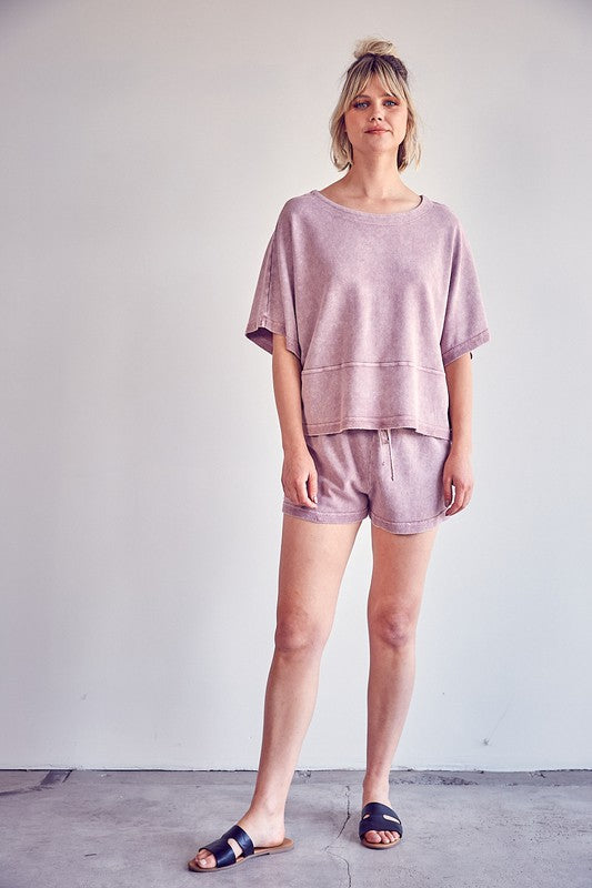 Stone Washed Shorts - Dusty Mauve - Southern Grace Creations