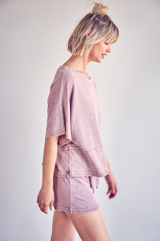 Stone Washed Shorts - Dusty Mauve - Southern Grace Creations