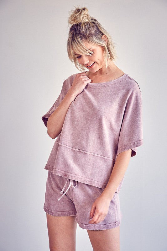 Stone Washed Shorts - Dusty Mauve - Southern Grace Creations