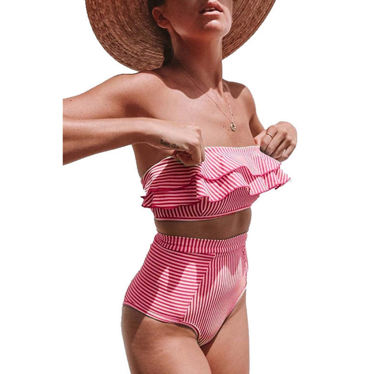 Striped and Ruffled Swimsuit - Southern Grace Creations