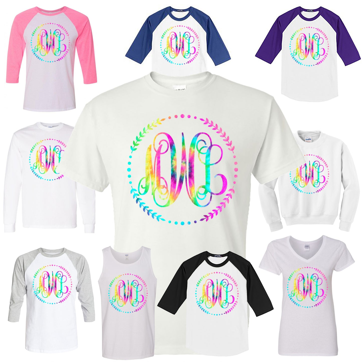 TIE DYE PASTEL VINE MONOGRAM SHIRT - Southern Grace Creations