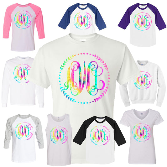 TIE DYE PASTEL VINE MONOGRAM SHIRT - Southern Grace Creations