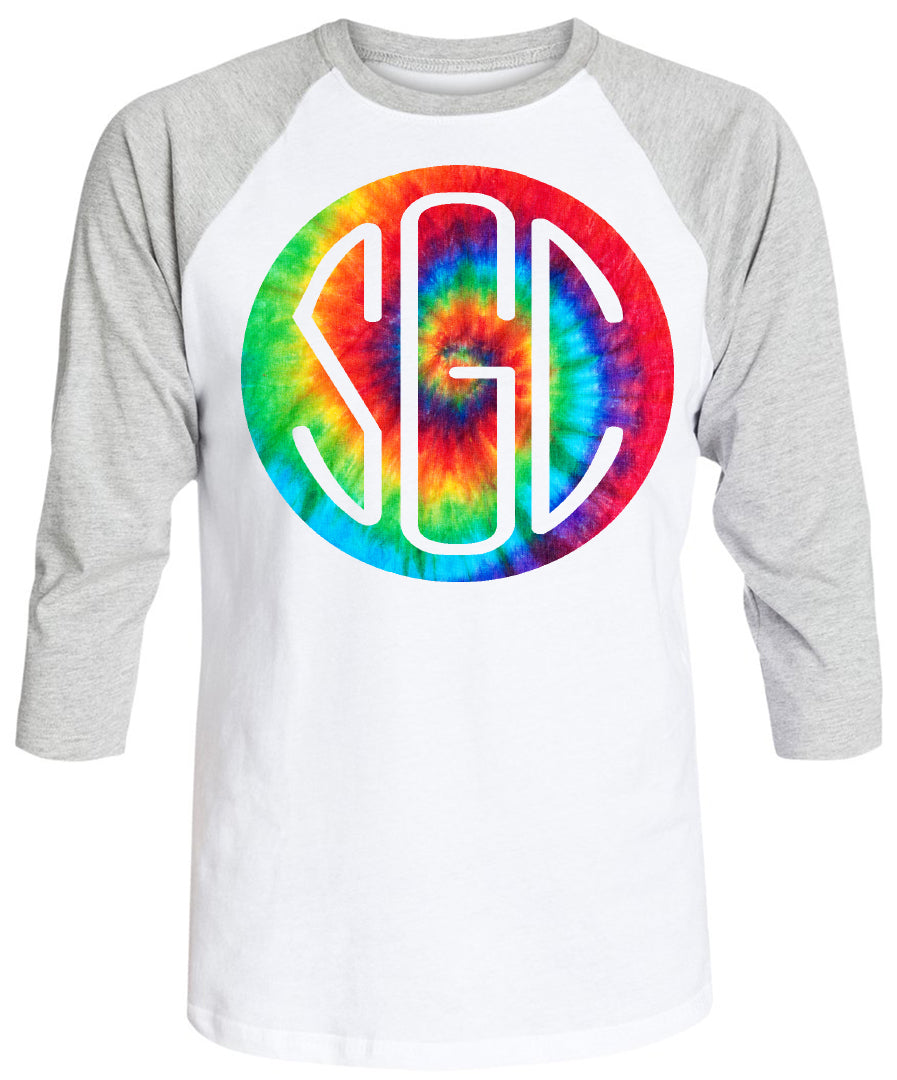 TIE DYE RAINBOW ROUND MONOGRAM SHIRT - Southern Grace Creations