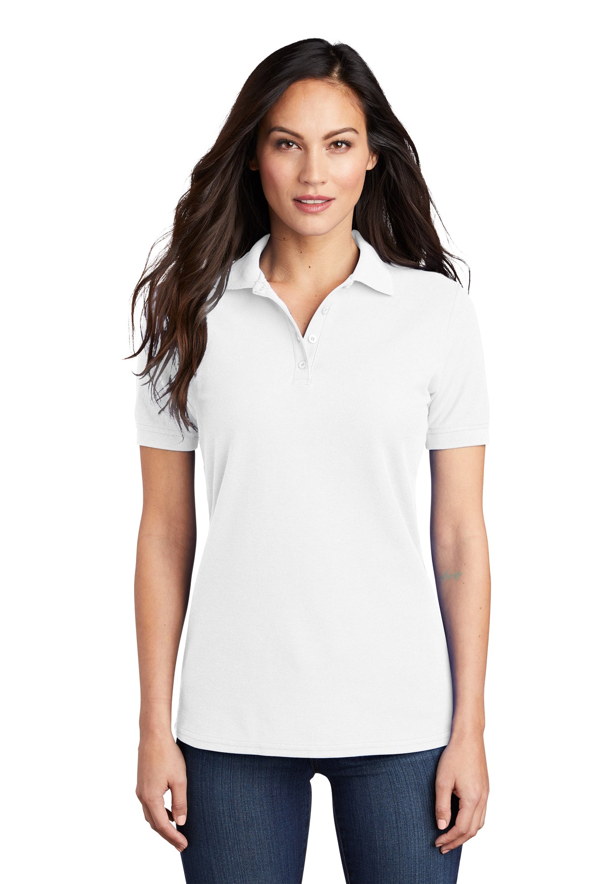 Tattnall - Ladies Cotton Pique Polo with Crest - White (LKP155) - Southern Grace Creations