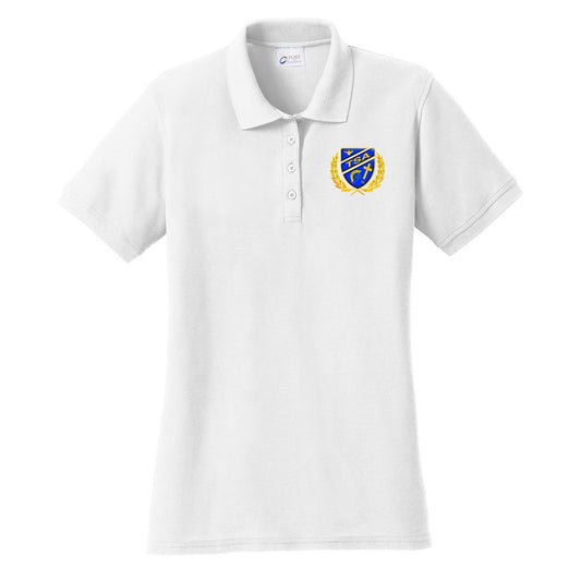 Tattnall - Ladies Cotton Pique Polo with Crest - White (LKP155) - Southern Grace Creations