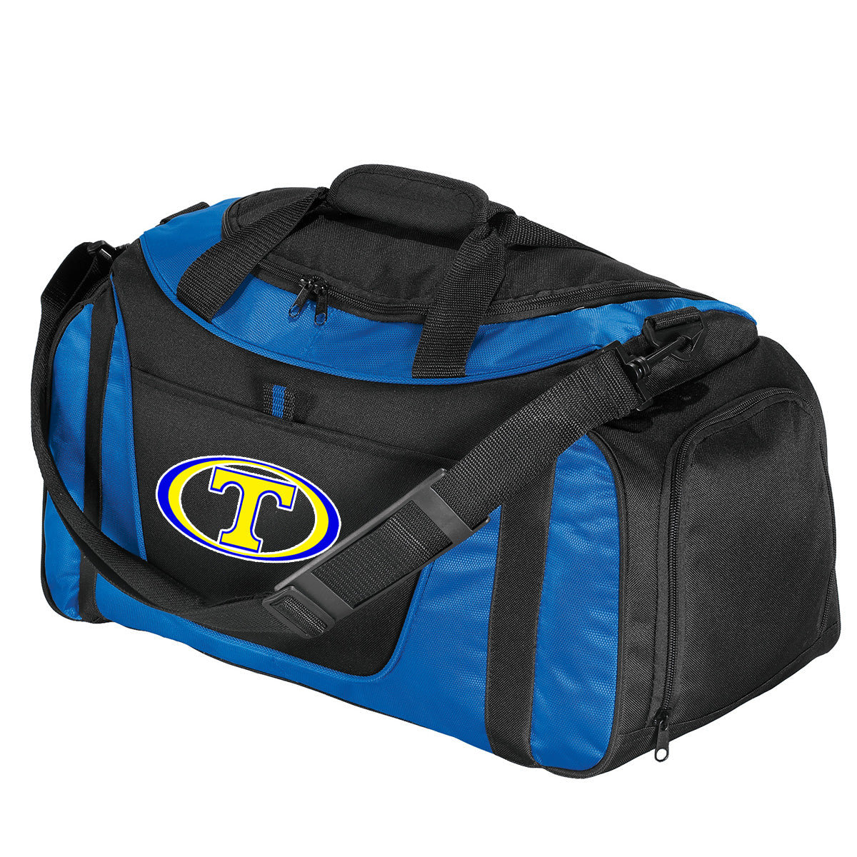 Tattnall - Two-Tone Duffel with Oval T - Royal/Black (Bg1040) - Southern Grace Creations