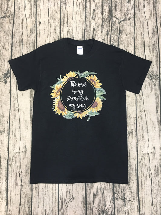 “The Lord is my strength and my song” Psalm 118:14 - Black Short Sleeve Tee - Southern Grace Creations