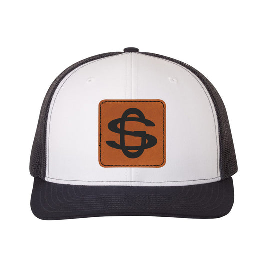 Thunder - GS Leather Patch Snapback Trucker Cap - Richardson 112 - White/ Navy - Southern Grace Creations