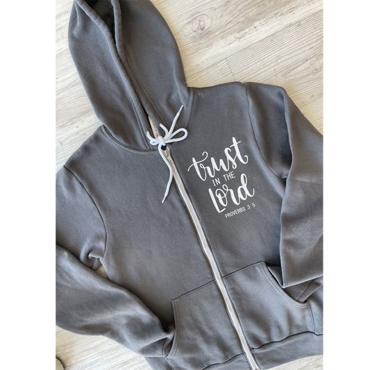 Trust In the Lord- Gray Jacket with Hood - Southern Grace Creations