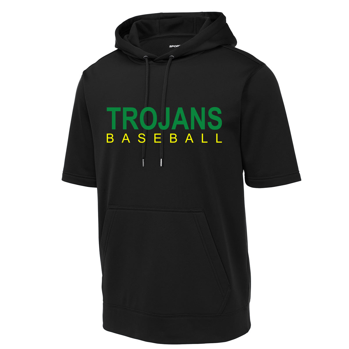 Twiggs Academy - Trojans Baseball -Fleece Short Sleeve Hooded Pullover - Black - Southern Grace Creations