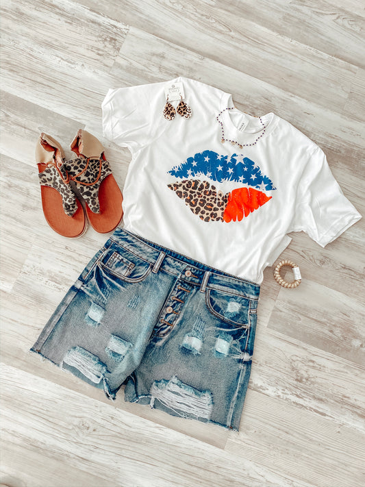 USA Lips - White Tee - Southern Grace Creations