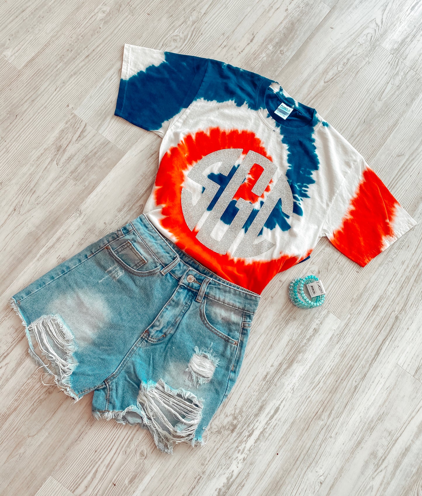 USA Tie Dye Rainbow with Big Monogram - Southern Grace Creations