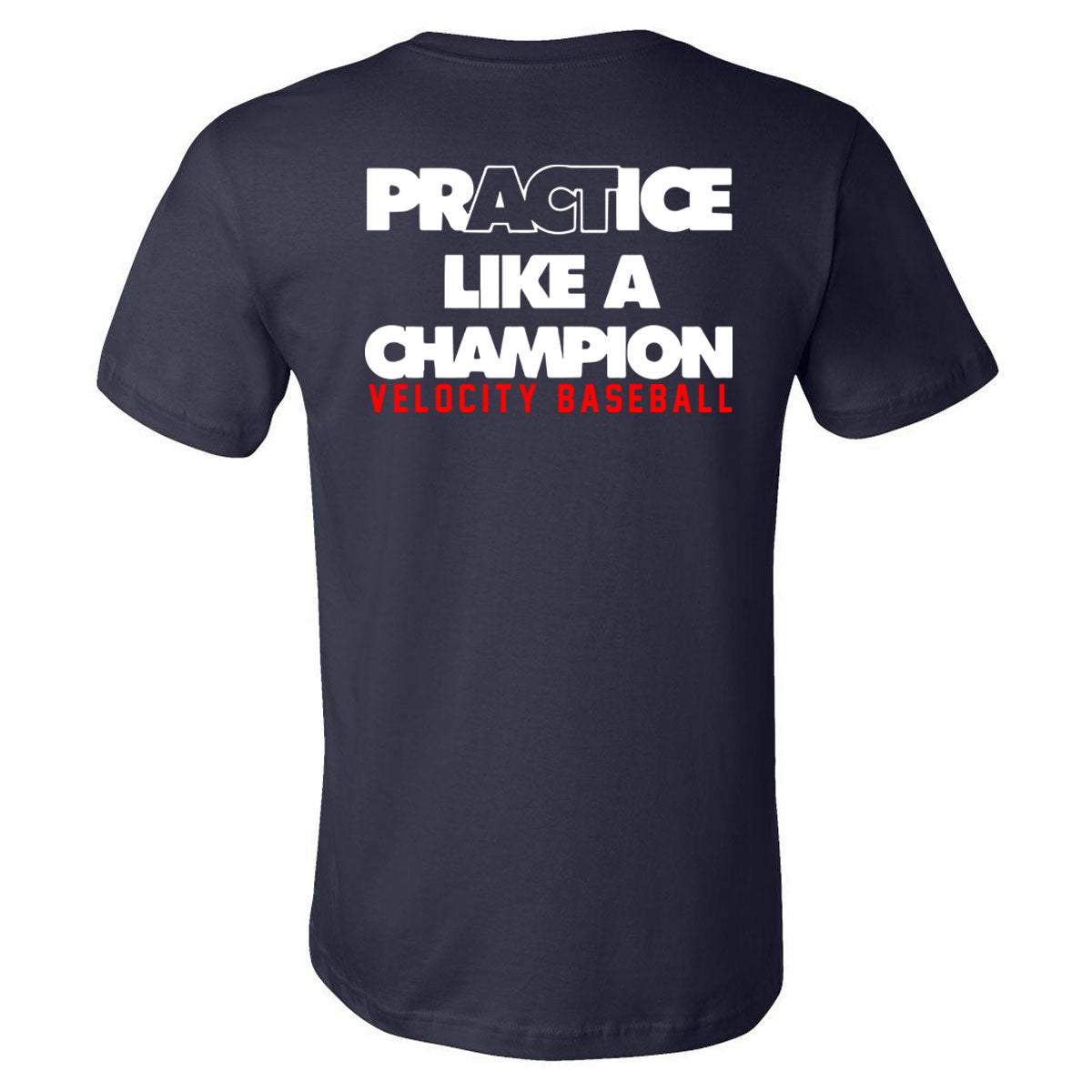 Velo BB - Velo Baseball Logo - PrACTice Like A Champion - Navy Short Sleeve Tee - Southern Grace Creations