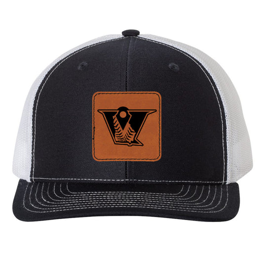 Velo BB - Velo V Logo Leather Square Patch - Adjustable Snapback Trucker Cap (112/104C) - Southern Grace Creations