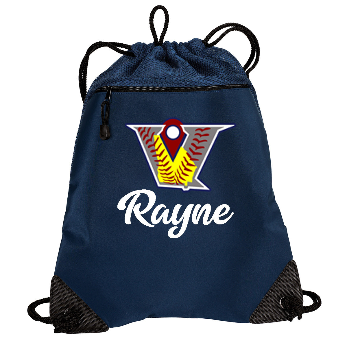 Velo FP - Cinch Backpack with Velocity Fastpitch Logo with Name - Navy (BG810) - Southern Grace Creations