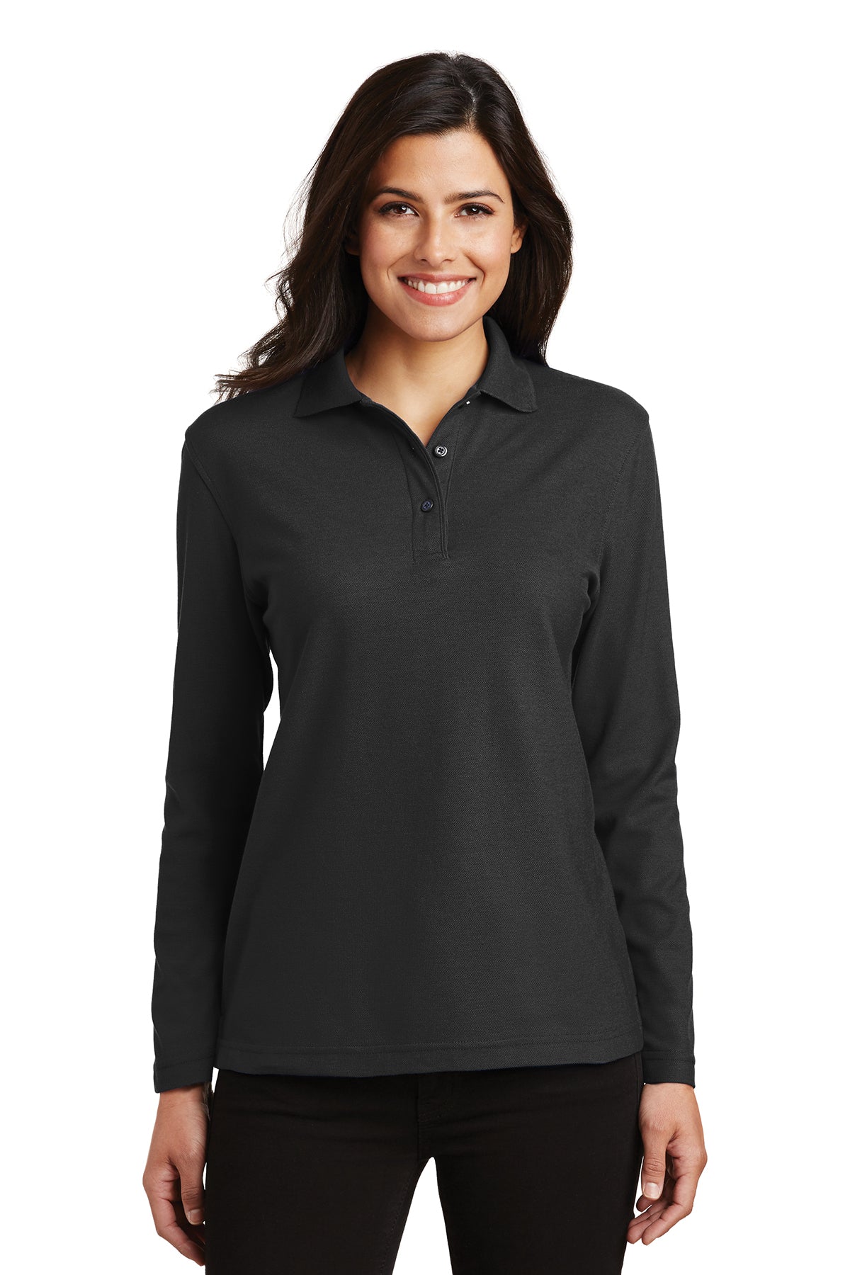 WINDSOR - LADIES Long Sleeve Polo - BLACK (L500LS) - Southern Grace Creations