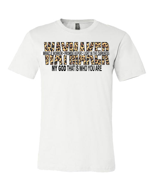 Waymaker Leopard Print - White Tee - Southern Grace Creations