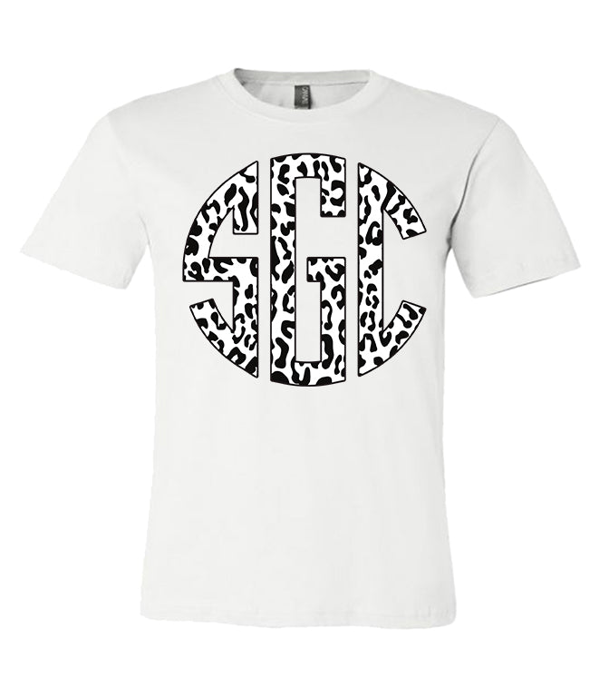 White Leopard Print Mono - White Tee - Southern Grace Creations