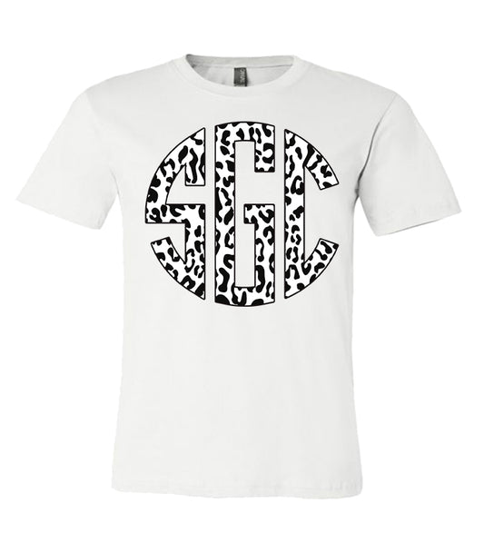 White Leopard Print Mono - White Tee - Southern Grace Creations