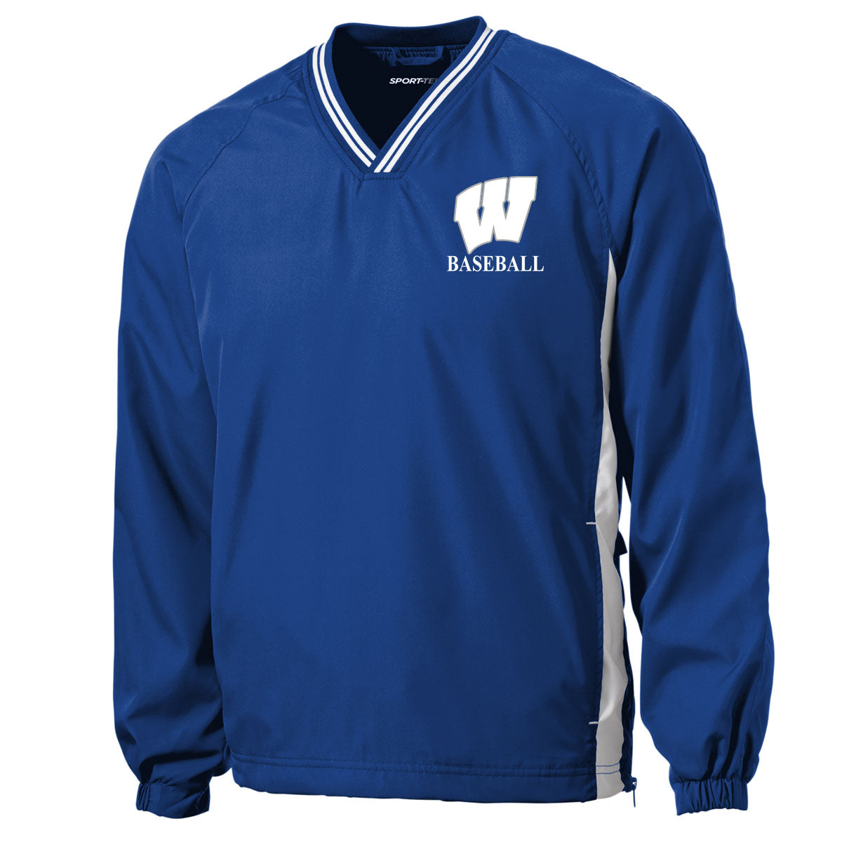 Windsor - Baseball - Sport-Tek Tipped V-Neck Raglan Wind Shirt (JST62) - True Royal/White - Southern Grace Creations