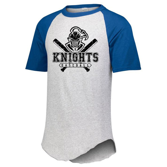 Windsor - Knights Baseball Bats Distressed Short Sleeve Baseball Tee - Athletic Heather/Royal (423) - Southern Grace Creations
