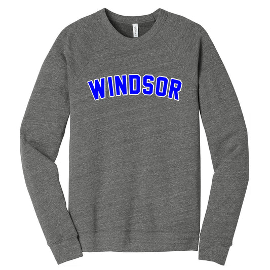 Windsor - Windsor Puffy Letters - BELLA+CANVAS Sponge Fleece Raglan Sweatshirt - Grey Triblend (BC3901) - Southern Grace Creations