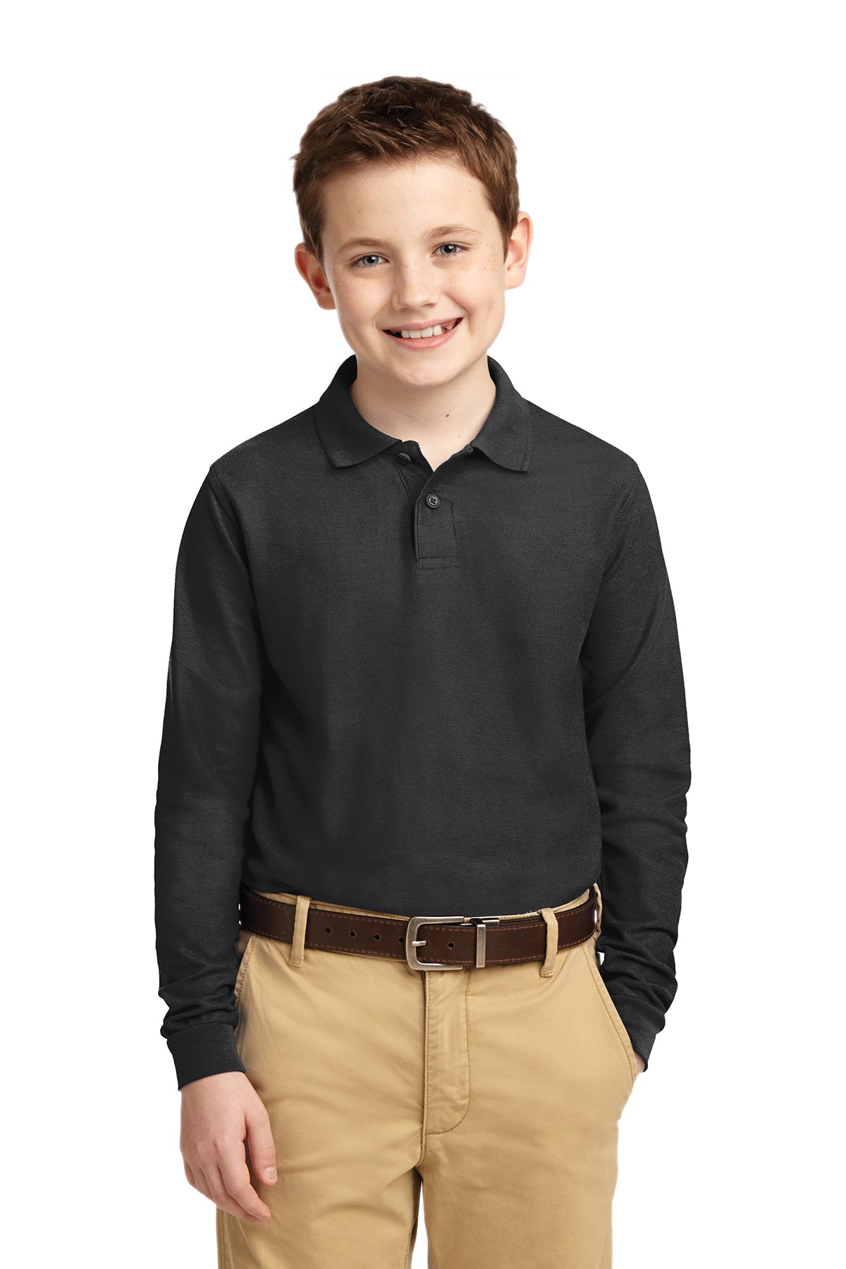 Windsor - YOUTH Long Sleeve Polo - BLACK (Y500LS) - Southern Grace Creations