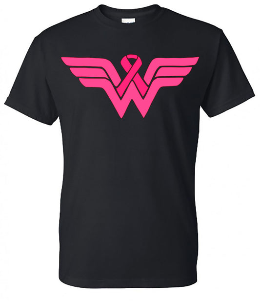 Wonder Woman Breast Cancer - Black Tee - Southern Grace Creations