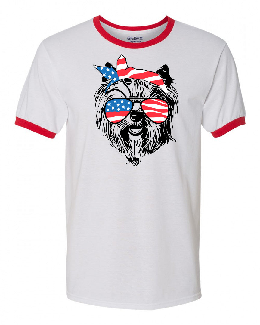 Yorkie with Flag Bandana & Glasses Tee - Southern Grace Creations