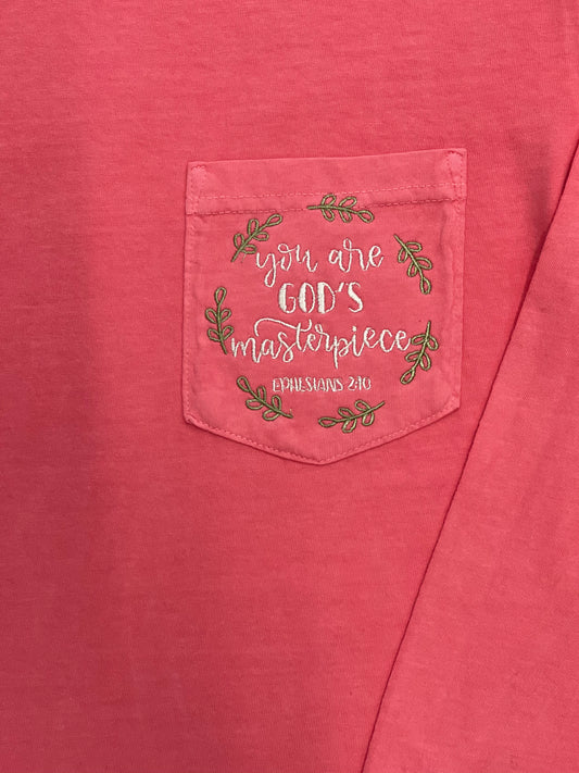 You Are a Masterpiece Ephesians 2 10      Comfort Color Pocket Tee - Southern Grace Creations