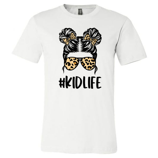 #kidlife leopard bows and sunglasses - White Short Sleeves Tee - Southern Grace Creations