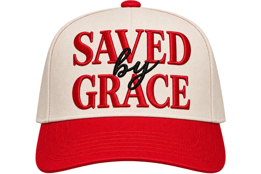 Saved By Grace Hat - Red/Cream Snapback