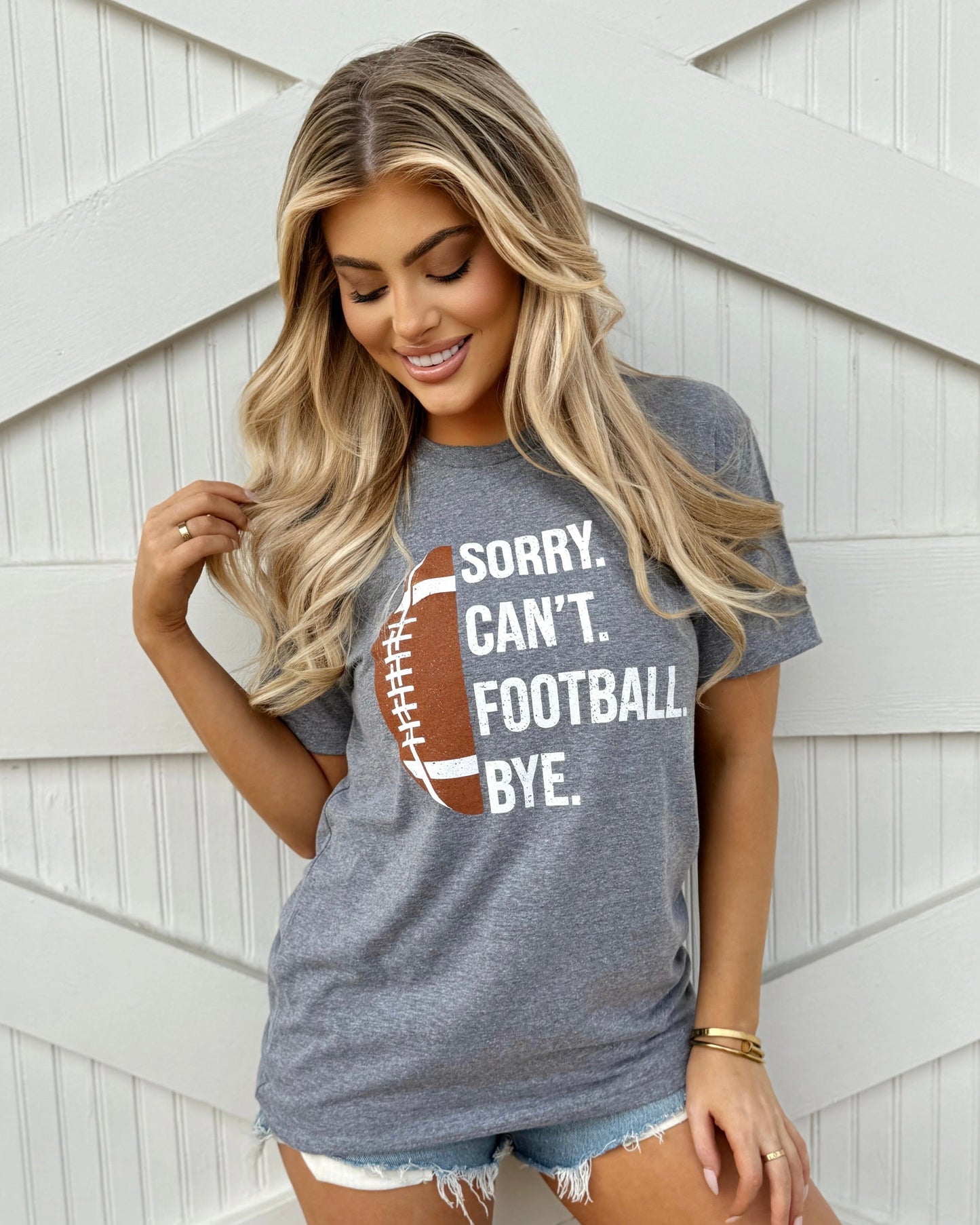 Gray Sorry. Can’t. FOOTBALL. Bye. Unisex Comfy Tee