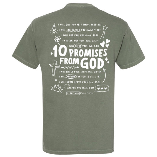 10 Promises From God - Comfort Color Tee - Moss Short Sleeves - Southern Grace Creations