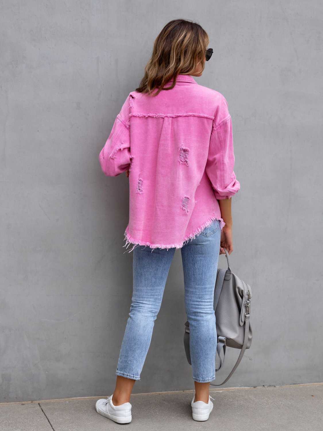 Distressed Drop Shoulder Denim Jacket