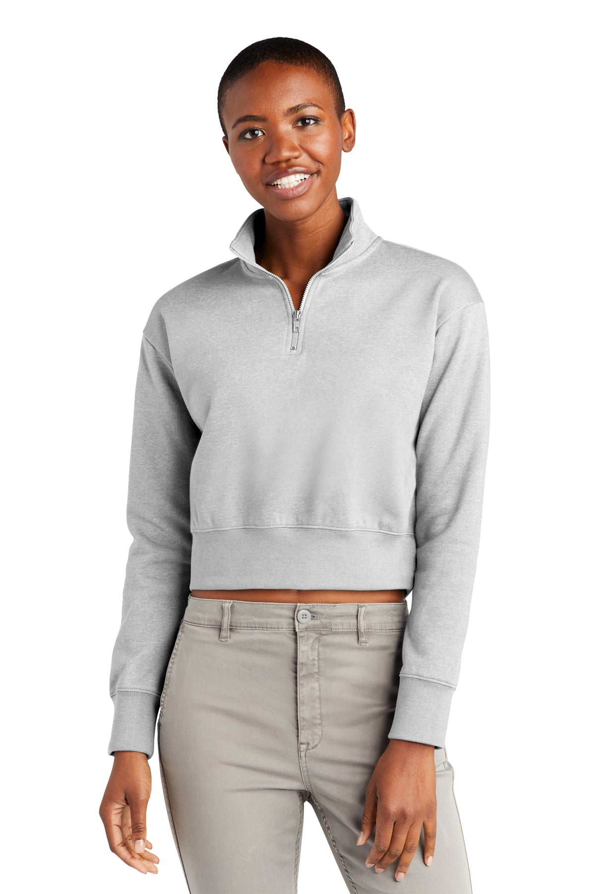 Peaches - GA Peaches Script Stacked Retro - District® Women’s V.I.T.™ Fleece 1/2-Zip - DT6111 - Light Heather Grey