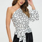 Polka Dot One Shoulder Formal Top with Tie